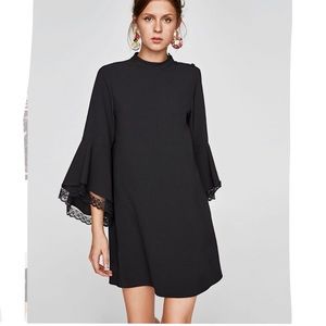 ZARA Womens Collection Dress with Ruffled Lace Trim Sleeves